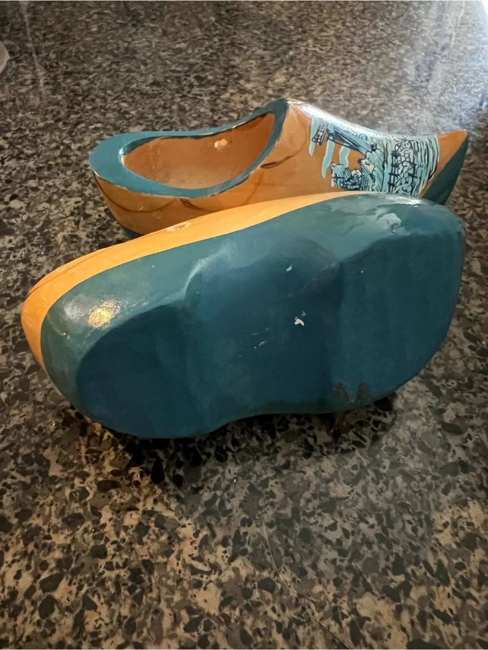 🦋 Minature Dutch Wooden Clogs in Teal and Natural Wood